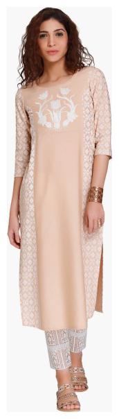 

NAARI Women Beige Embroidered Straight Kurti