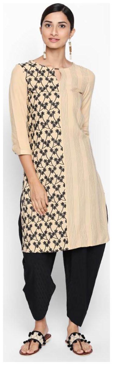 

NAARI Beige 3 4 Sleeve Rayon Fabric Embroidered Kurti For Women s