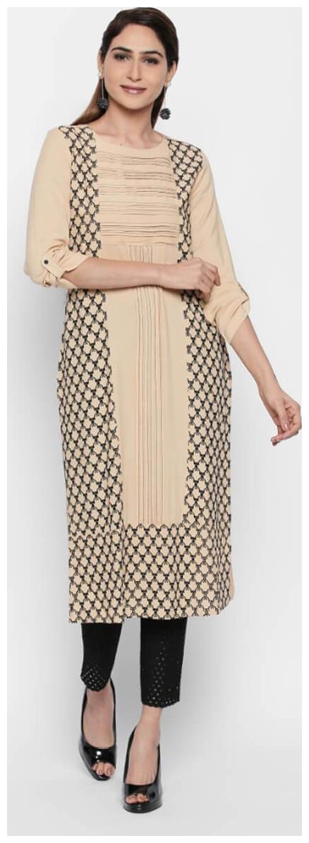 

NAARI Beige 3 4 Sleeve Rayon Fabric Embroidered Kurti For Women s