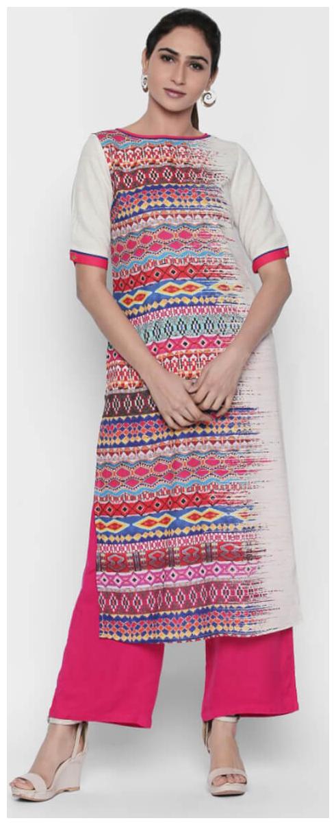 

NAARI Beige Half Sleeve Russian Moss Crepe Fabric Printed Kurti For Women s
