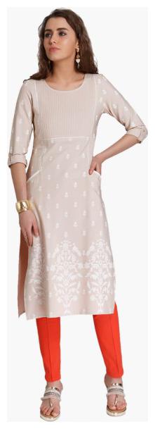 

NAARI Women Beige Printed Straight Kurti