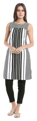

NAARI Women Black Striped Straight Kurta