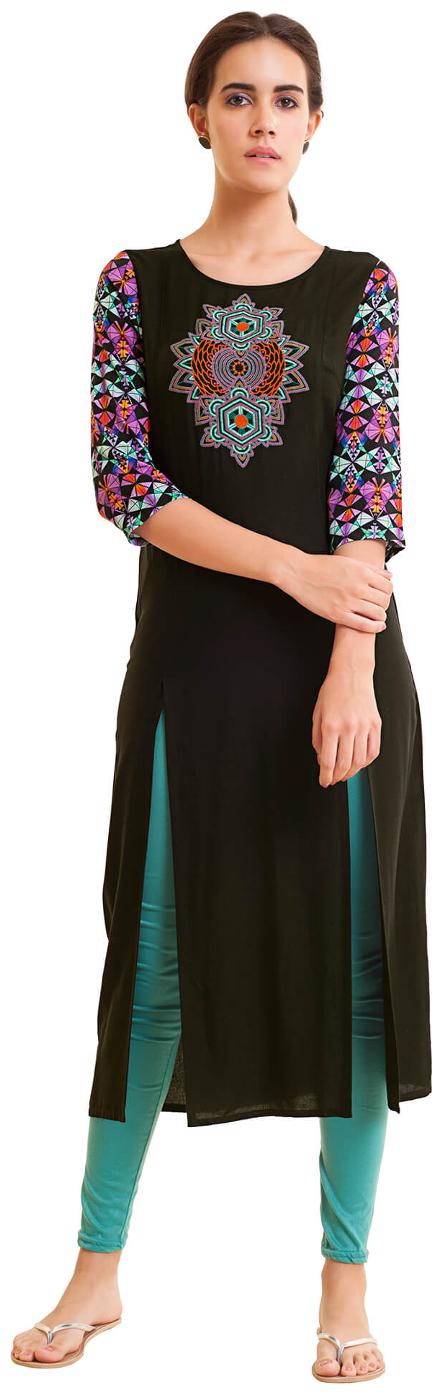 

NAARI Women Black Printed Straight Kurta