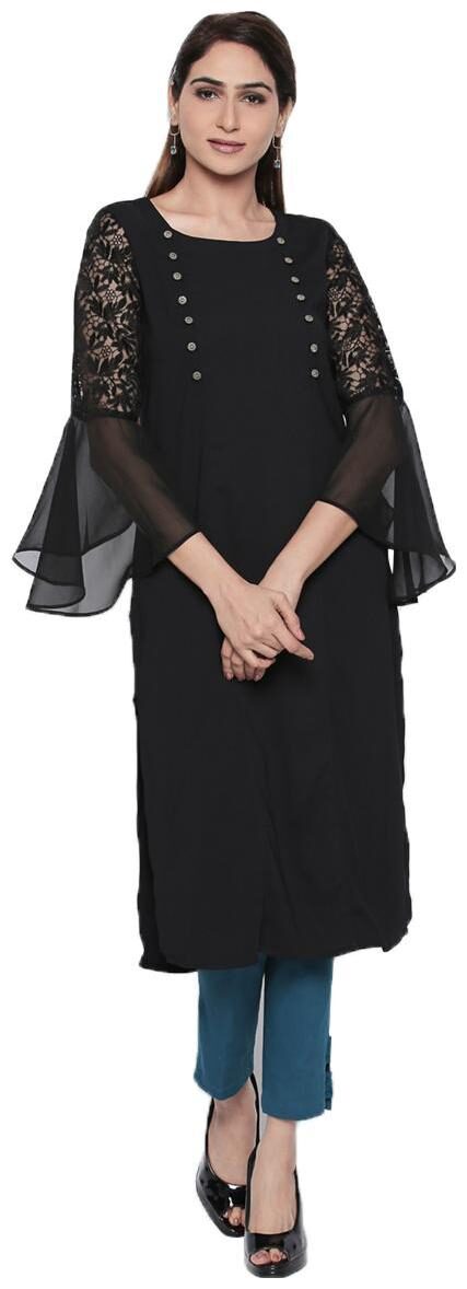 

NAARI Black 3 4 Sleeve Crazy Moss Fabric Embroidered Kurti For Women s