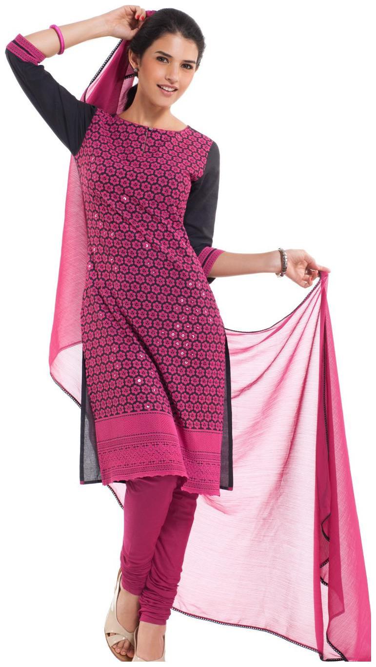 

NAARI Black Georgette Embroidered Cap Sleeve Kurta and Churidar Unstitched Set For Women s