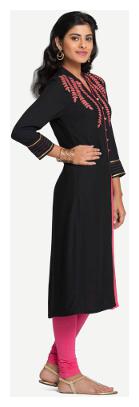 

NAARI Women Black Embroidered Straight Kurta