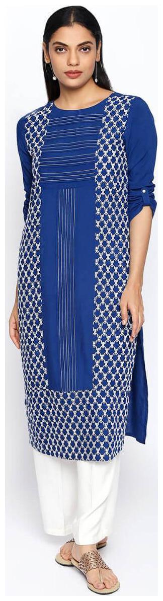 

NAARI Blue 3 4 Sleeve Rayon Fabric Embroidered Kurti For Women s