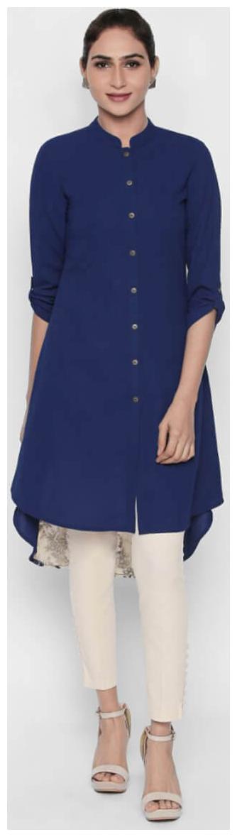 

NAARI Blue 3 4 Sleeve Russian Moss Crepe Fabric Embroidered Kurti For Women s