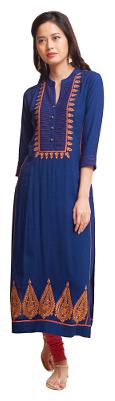 

NAARI Women Blue Embroidered Straight Kurta