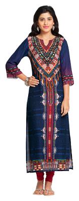 

NAARI Women Blue Printed Straight Kurta