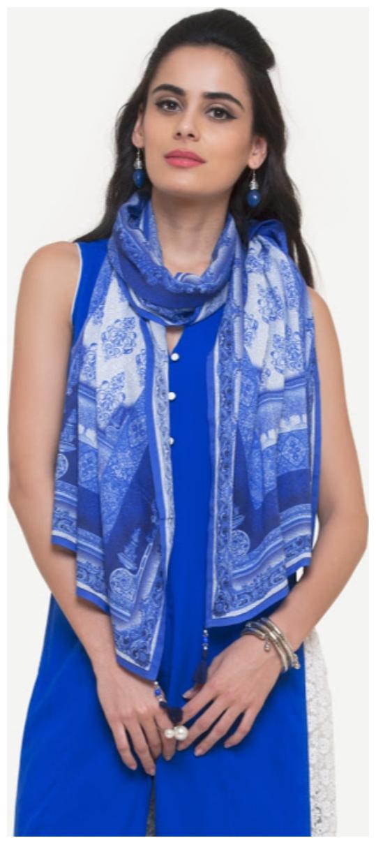 

NAARI Blue Rayon Printed Stole For Women s - (2 Meters)