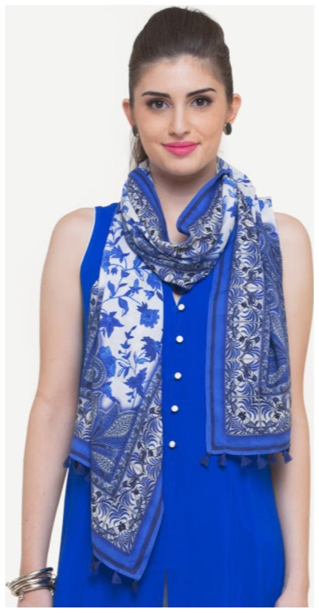 

NAARI Blue Rayon Printed Stole For Women s - (2 Meters)