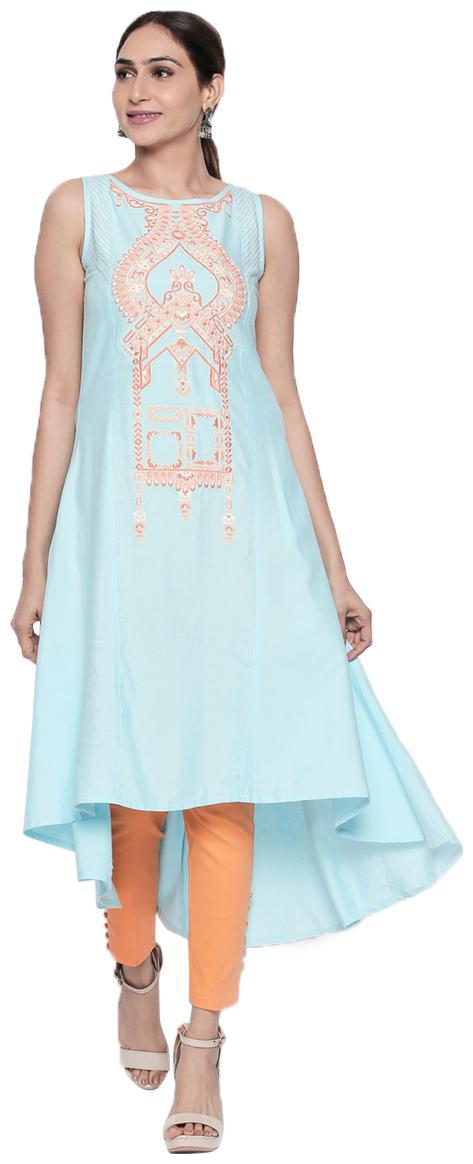 

NAARI Blue Sleeveless Rayon Fabric Embroidered Kurti For Women s