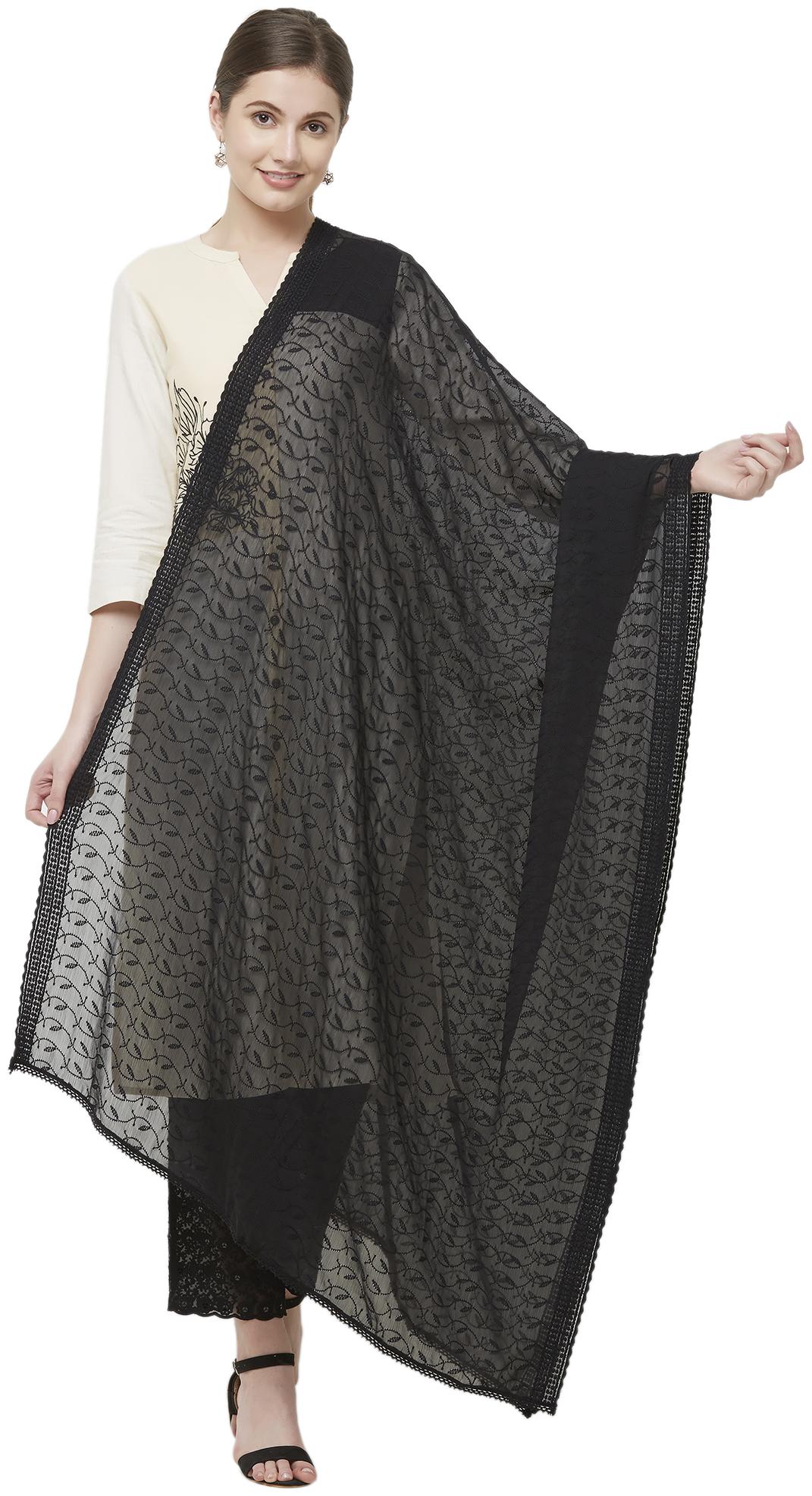 

NAARI Chiffon Embroidered Casual Dupatta-Black
