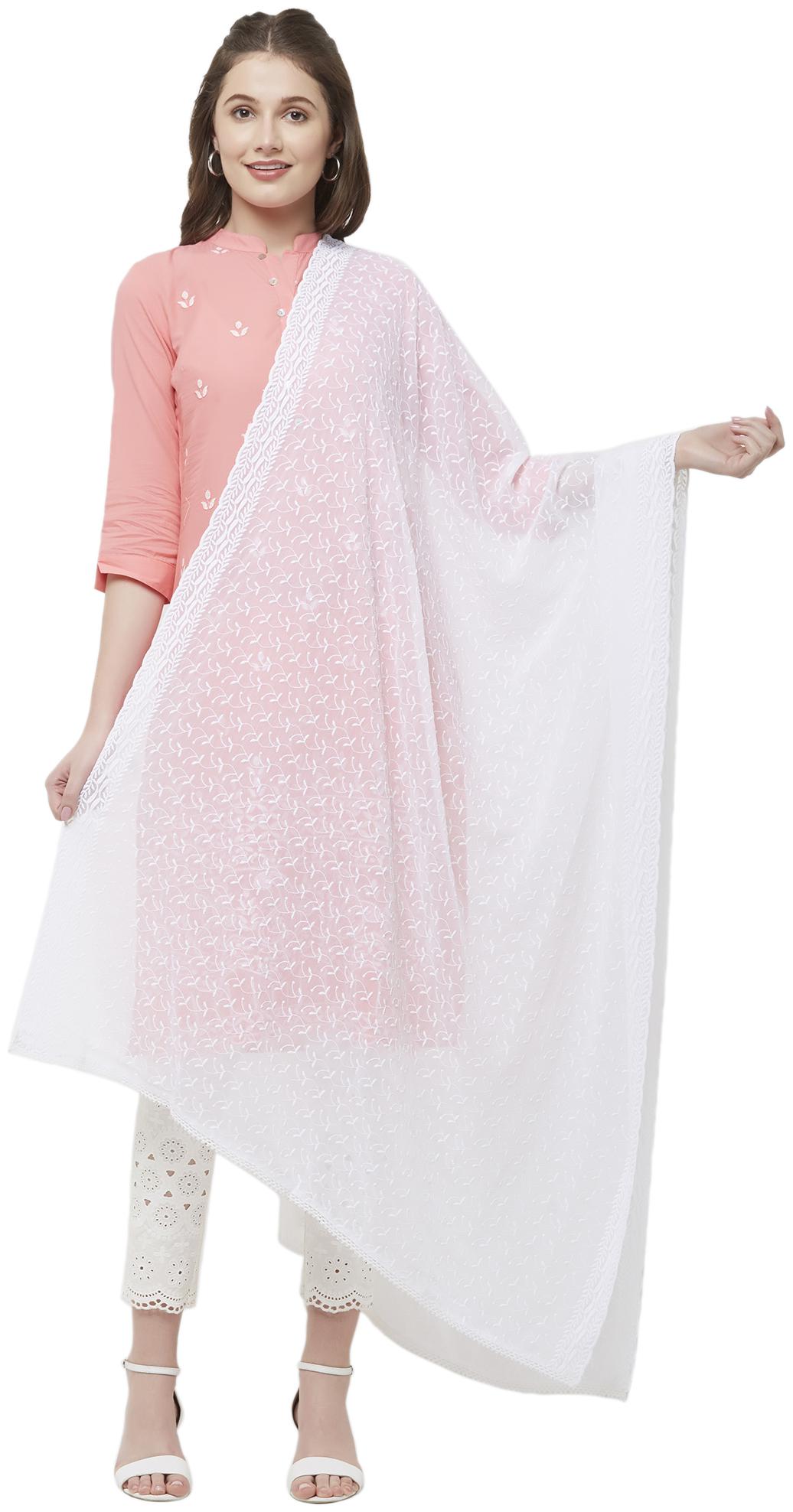 

NAARI Chiffon Embroidered Casual Dupatta-White