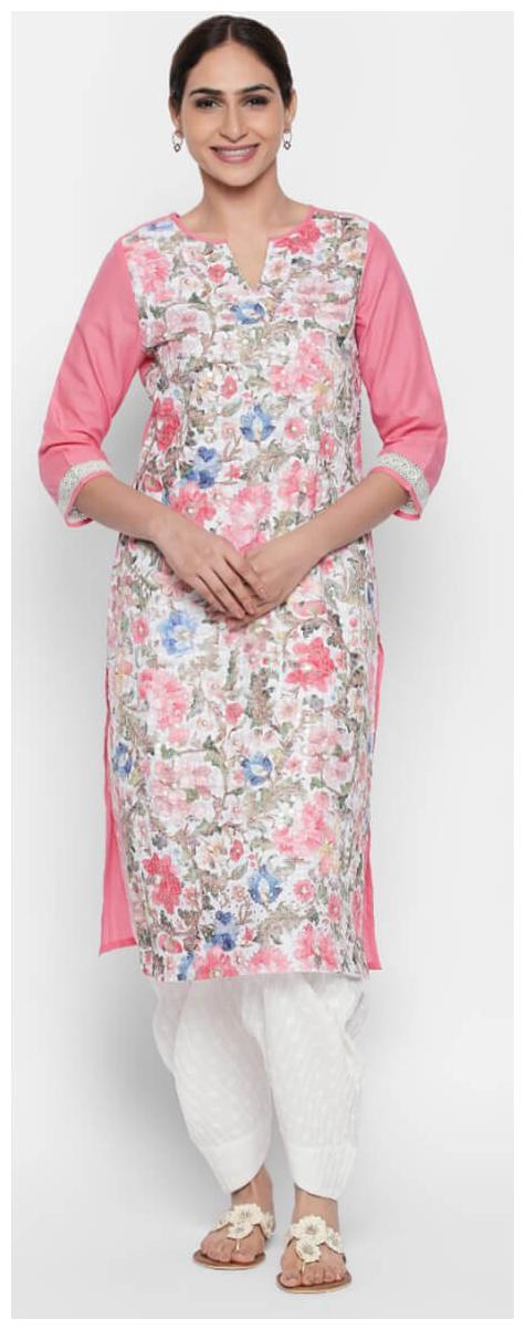 

NAARI Coral 3 4 Sleeve Cotton Cambric Fabric Embroidered Kurti For Women s