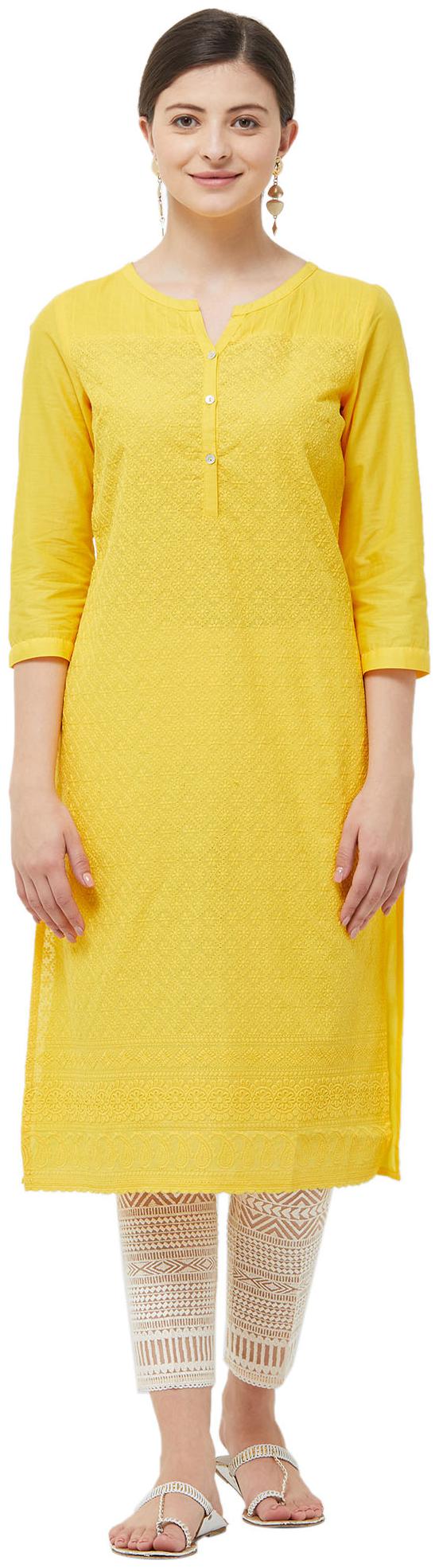 

NAARI Cotton Embroidered Women Kurti Yellow color