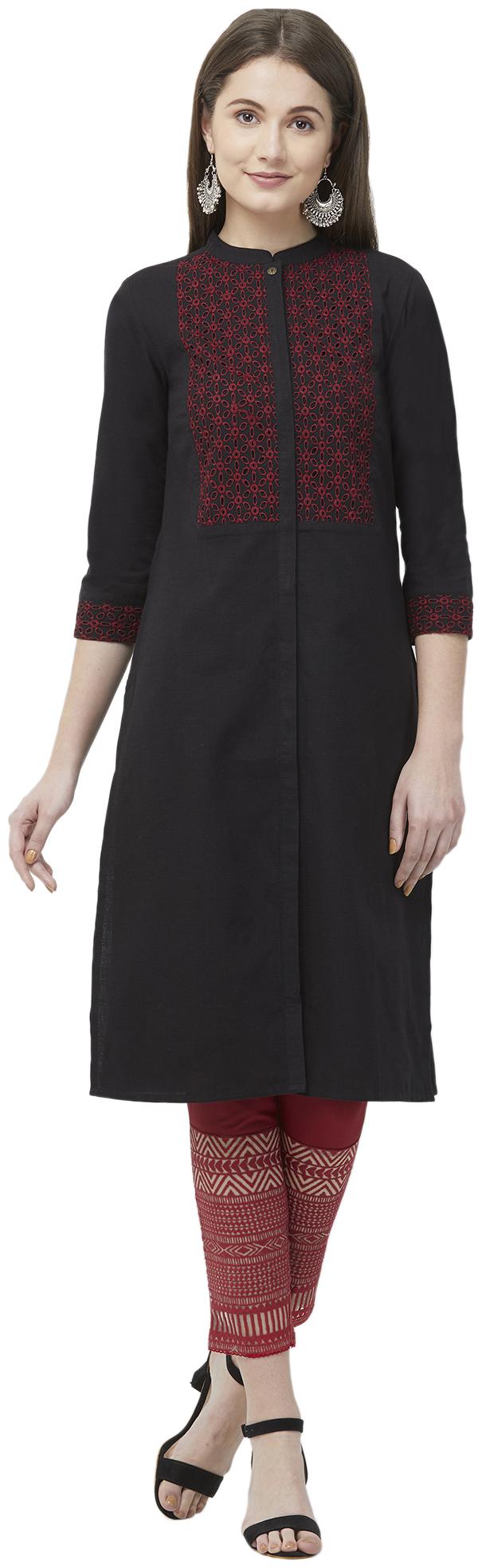 

NAARI Women Black Embroidered Straight Kurti