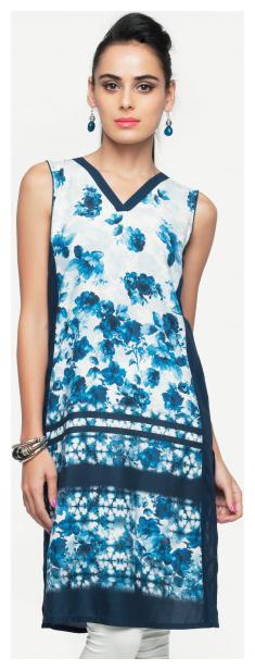 

NAARI Women Blue Printed Straight Kurti