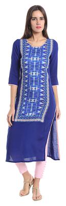 

NAARI Women Blue Printed Straight Kurta