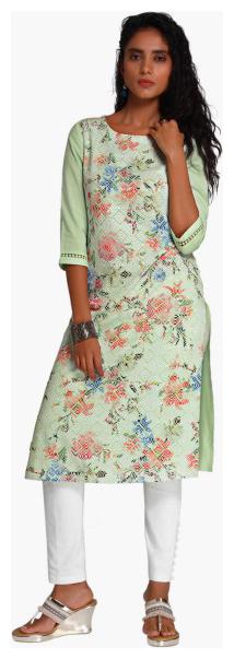 

NAARI Women Green Embroidered Straight Kurti