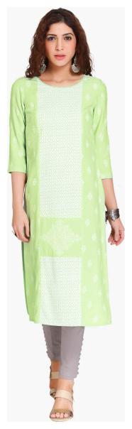

NAARI Women Green Embroidered Straight Kurti