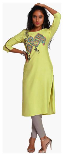 

NAARI Women Green Embroidered Straight Kurti