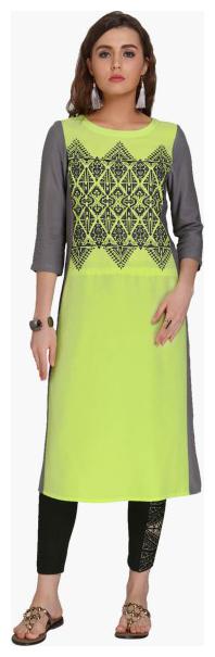 

NAARI Women Green Embroidered Straight Kurti