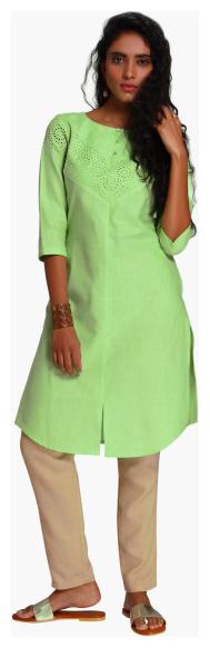 

NAARI Women Green Embroidered Straight Kurti