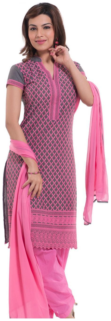 

NAARI Grey Georgette Embroidered Cap Sleeve Kurta and Churidar Unstitched Set For Women s