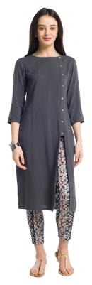 

NAARI Women Grey Solid Straight Kurta