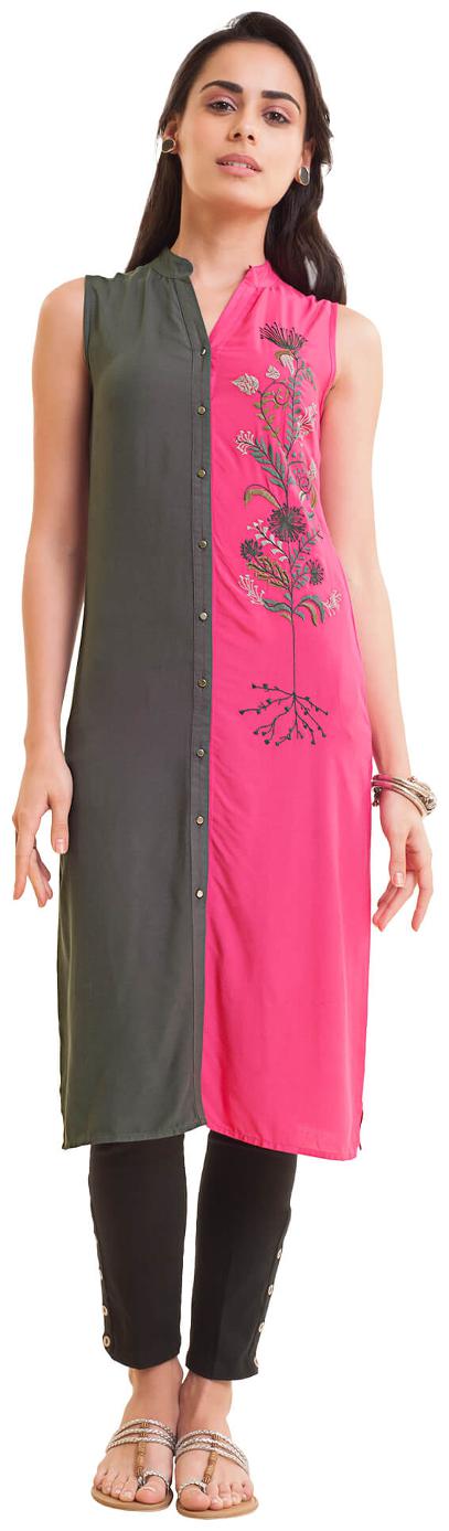 

NAARI Women Grey Embroidered Straight Kurta