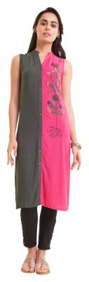 

NAARI Women Grey Embroidered Straight Kurta