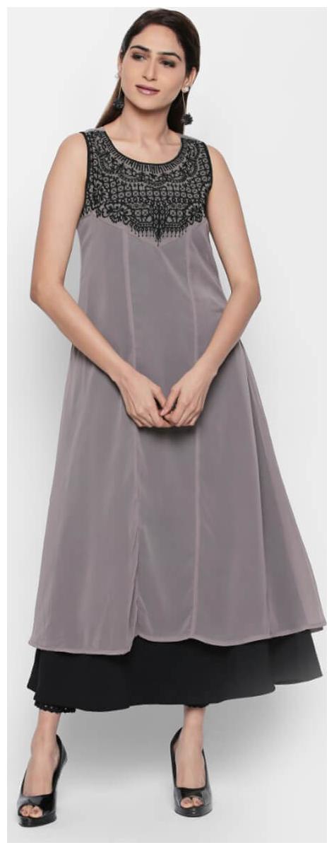 

NAARI Grey Sleeveless Crazy Moss Fabric Embroidered Kurti For Women s