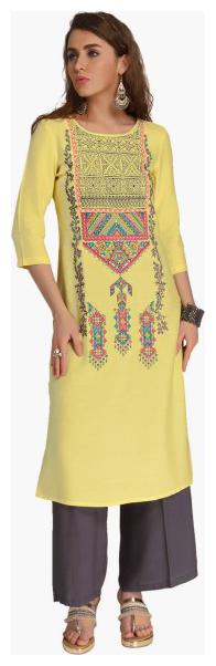 

NAARI Women Yellow Embroidered Straight Kurti