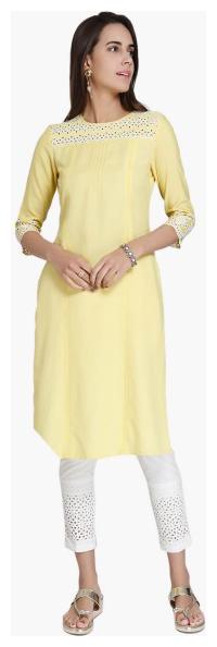 

NAARI Women Yellow Embroidered Straight Kurta