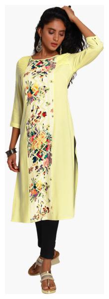 

NAARI Women Yellow Embroidered Straight Kurti