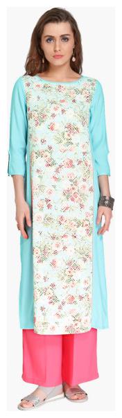

NAARI Women Blue Embroidered Straight Kurti