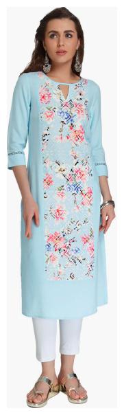 

NAARI Women Blue Embroidered Straight Kurti