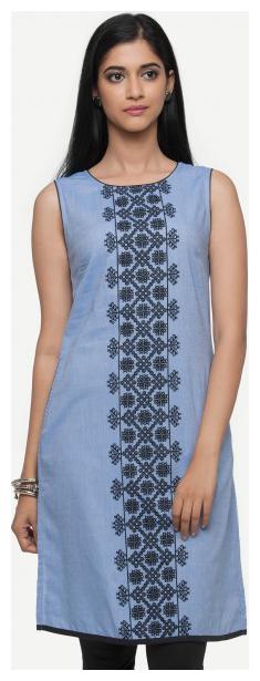 

NAARI Women Blue Embroidered Straight Kurti