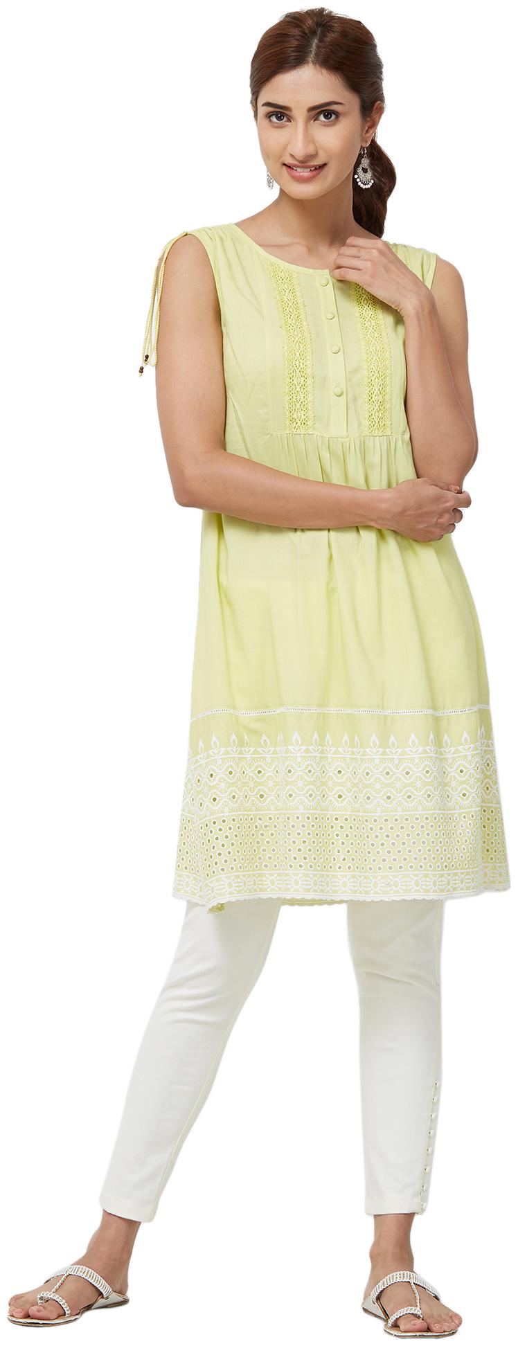 

NAARI Lime Sleeveless Rayon Fabric Embroidery Kurti For Women
