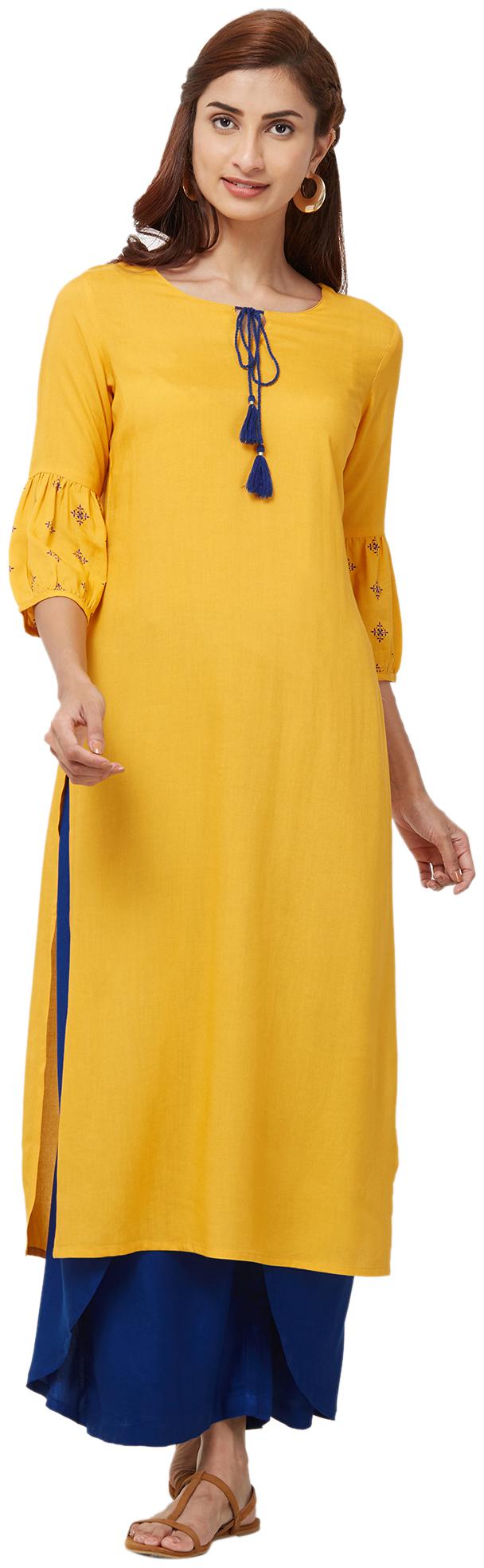 

NAARI Mango 3 4th Sleeve Rayon Fabric Solid Kurti For Women