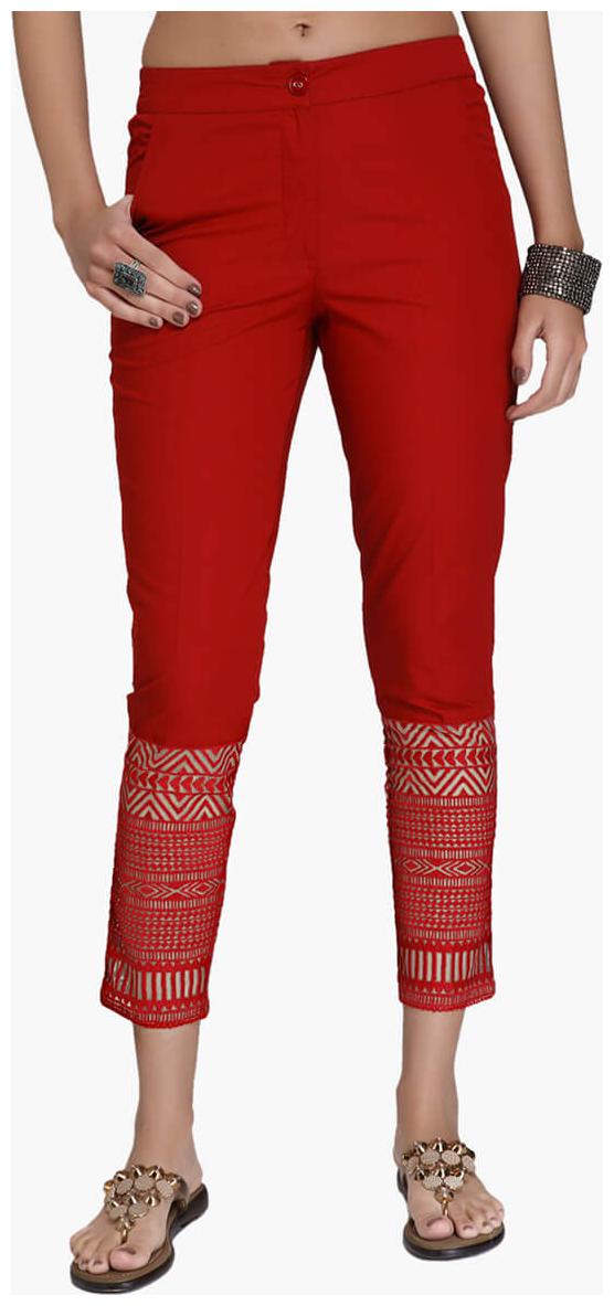 

NAARI Women Maroon Slim fit Cigarette pants