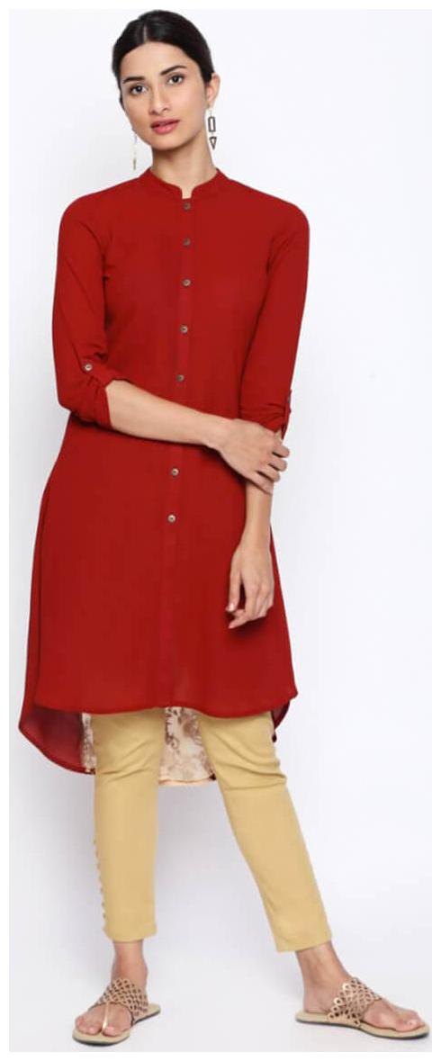 

NAARI Maroon 3 4 Sleeve Russian Moss Crepe Fabric Embroidered Kurti For Women s