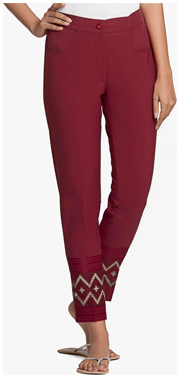 

NAARI Women Maroon Slim fit Cigarette pants