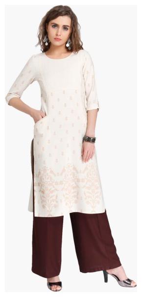 

NAARI Women White Printed Straight Kurti