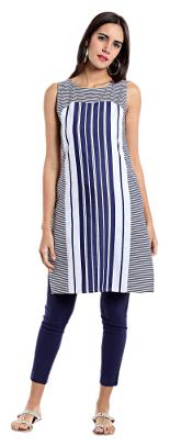 

NAARI Women Blue Striped Straight Kurta