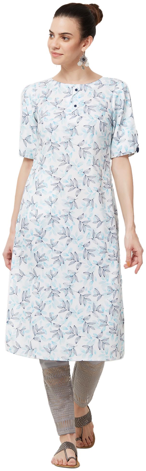 

NAARI Nude 3 4th Sleeves Spun Poly Rayon Fabric Printed Kurti For Women