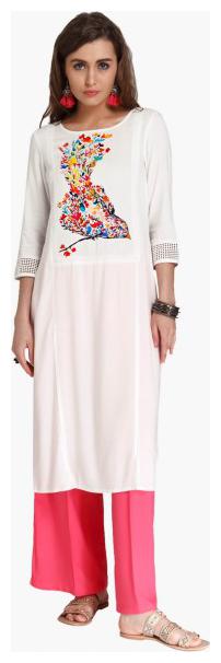 

NAARI Women White Printed Straight Kurti