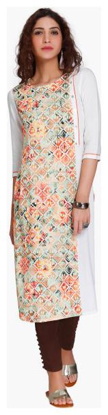 

NAARI Women White Embroidered Straight Kurti